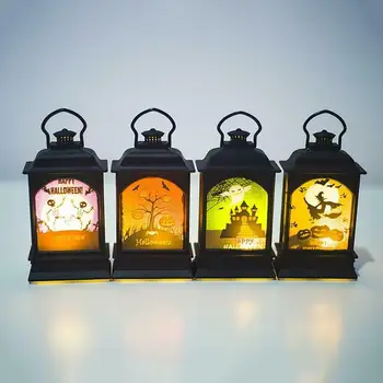 

Hanging Lantern Halloween Skull Vintage LED Lantern Pumpkin Castle Light Plastic Party Witch Props Home Decor Lamp Ghost Kids