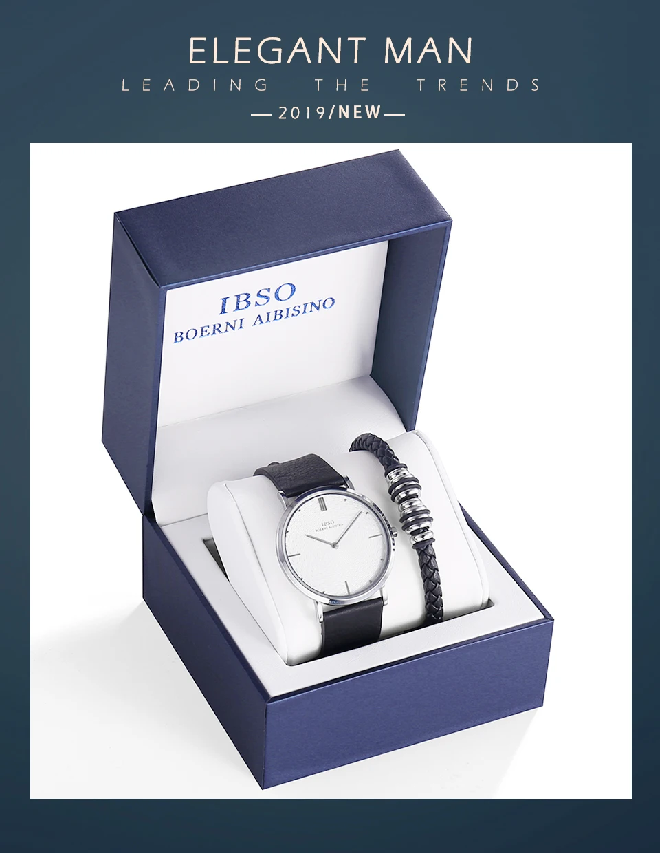 IBSO бренд 7 мм ультра-тонкие кварцевые наручные часы Мужские часы набор из натуральной кожи ремешок часы браслет часы набор подарок