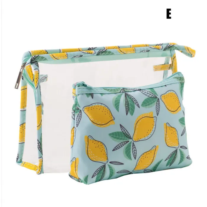 2pcs Portable Travel Cosmetic Bags Makeup Organizer Large Capacity Printed Toiletry Pouch Purse Best Sale-WT
