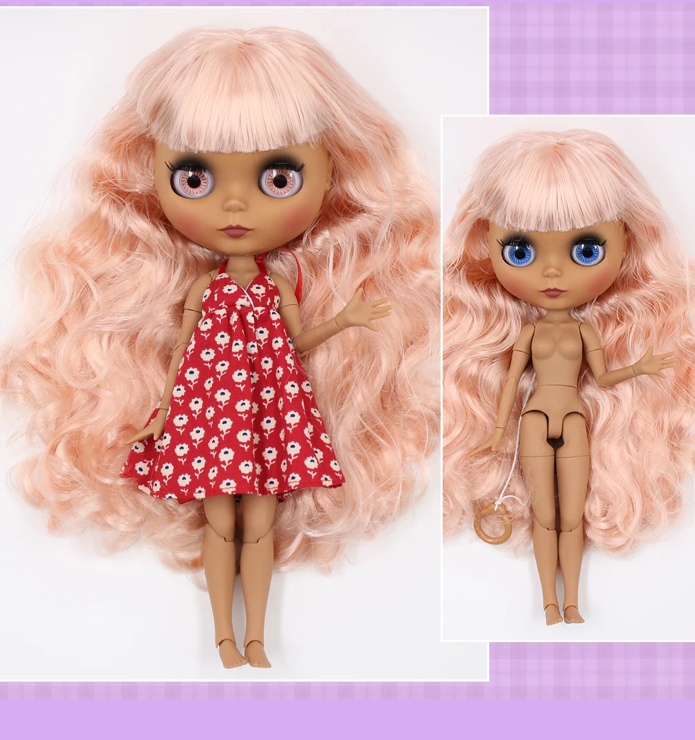 Neo Blythe Doll with Pink Hair, Dark Skin, Matte Cute Face & Custom Jointed Body 2