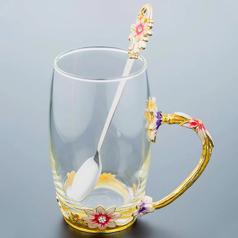 Роскошный цветок чай китайский стиль личность Tide язык творческая девушка сердце стекло пара подарок кружка ко дню рождения бутылка для воды стекло - Цвет: Лиловый