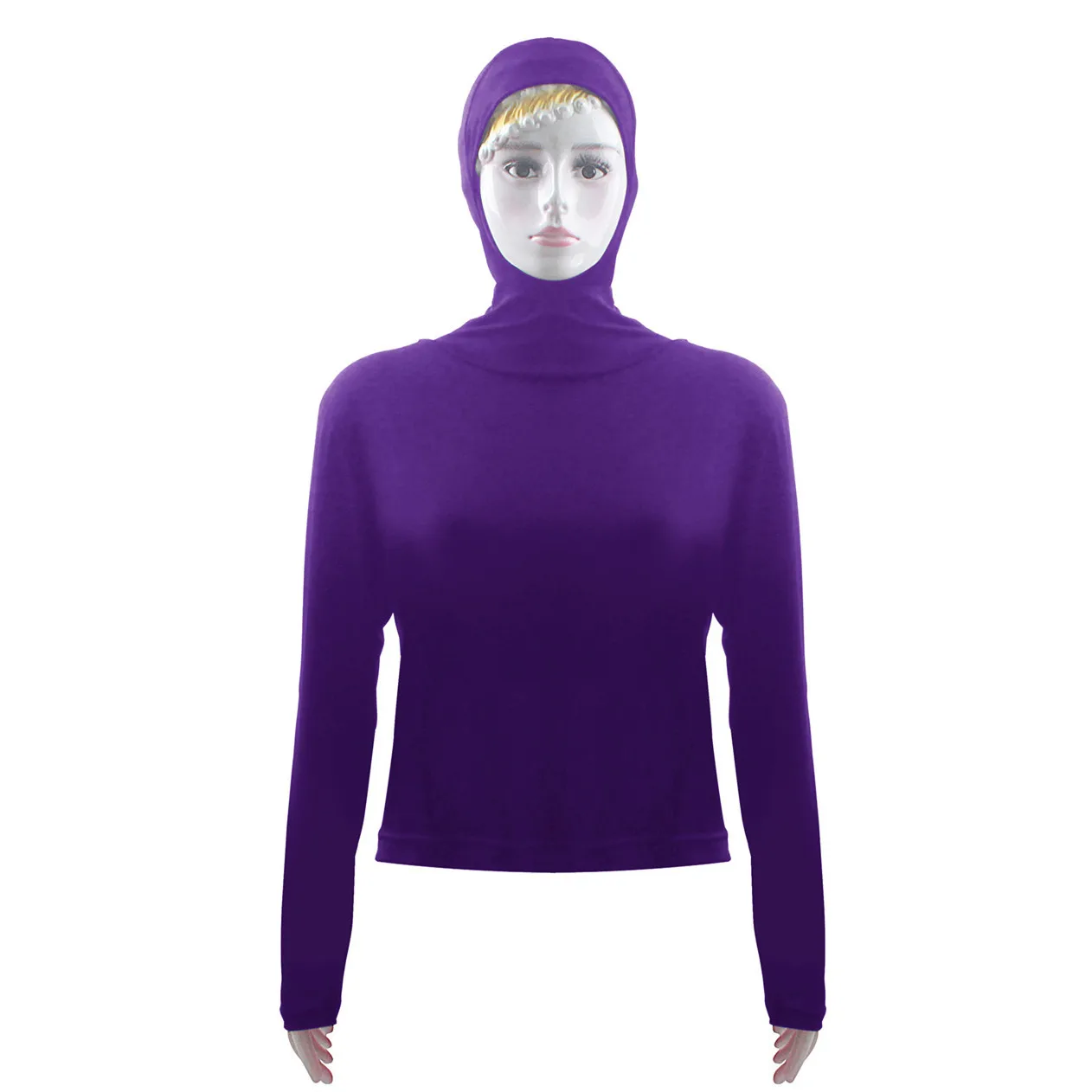 Dromiya женский топ с капюшоном Солнцезащитная одежда для плавания укороченные топы блузка с длинным рукавом стрейч мусульманский пуловер Топ арабский ислам Повседневный Топ - Цвет: Dark Purple