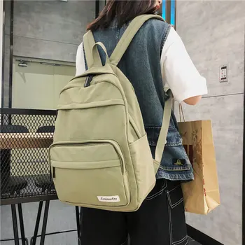 

Solid Travel Backpack Women Waterproof Nylon Preppy School Laptop Knapsack Korean Fashion Casual Teens Notebook Back Pack B043