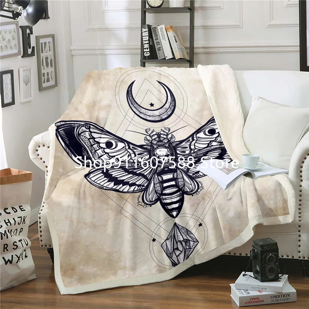 Schwarz Tod Motte Bettwäsche Set Gothic Schädel Bettwäsche Decke Fleece Böhmen Sofa Halten Warme Werfen Königin Plüsch Decke Bettdecke – Detail 5