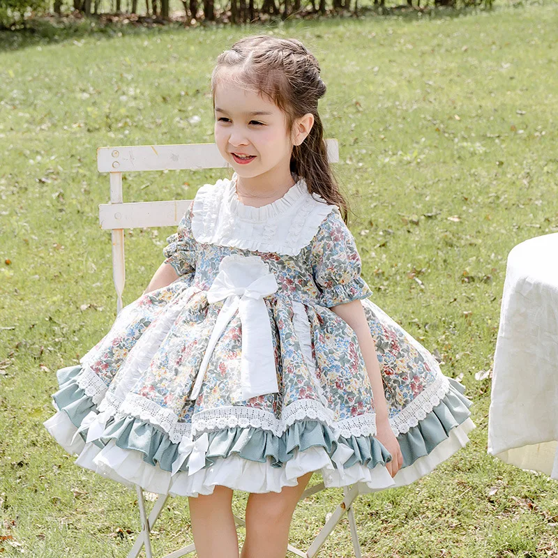 

Baby kids Dresses For Girl 2021 floral bow short-sleeved cute princess dress Little Girls Vintage Lolita Princess Dress Birthday