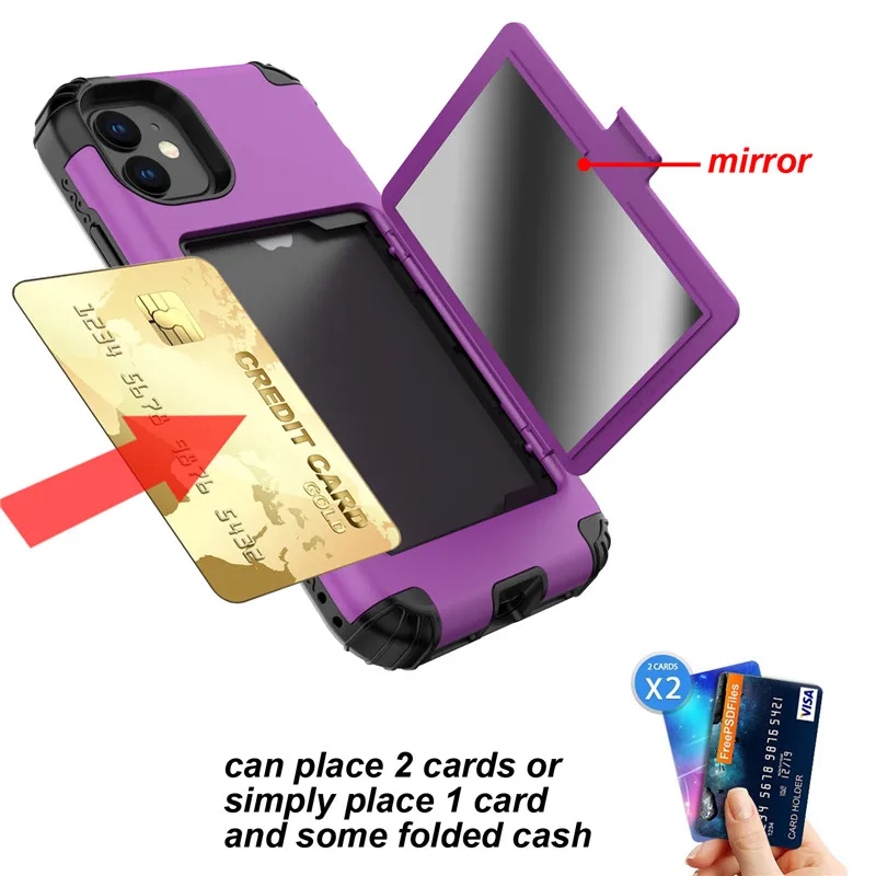 IPhone 11Promax 6 8 7 Plus x xr xsmax передний и задний защитный чехол для всего тела косметическое зеркало слот для карт PU силиконовый чехол для мобильного телефона