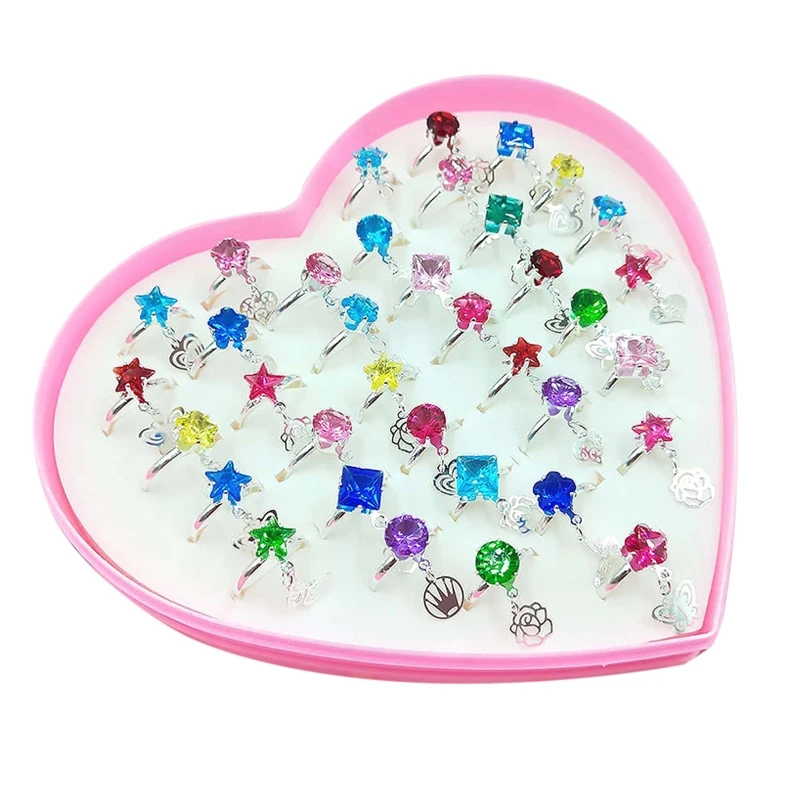 Ring Set Finger Ring Adjustable Rings 12/36 Pcs/box Adjustable Alloy Baby Girl Rings Heart Shaped Showcase