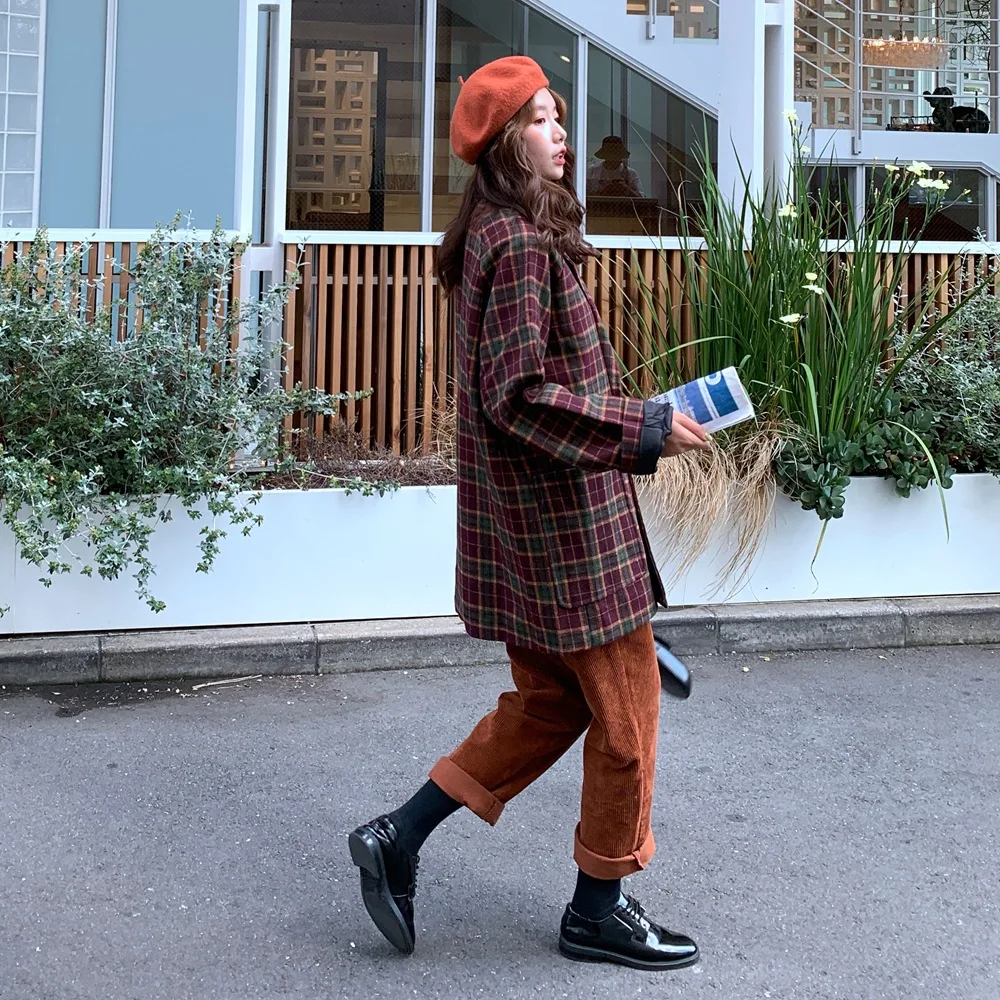 

Photo Shoot Loose-Fit Plaid Woolen Coat 2019 Autumn And Winter New Style WOMEN'S Dress Fashionable Retro British Style Woolen Cl