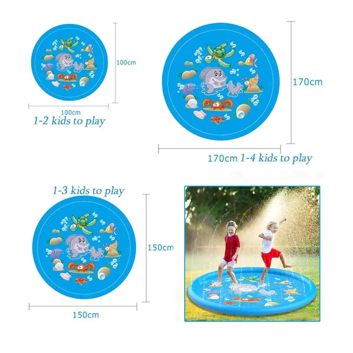 Kids Summer Funny Toys Inflatable Sprinkler Pad Water Play Mat Sprinkle and Splash Play Mat Toy for Outdoor Swimming Beach Lawn
