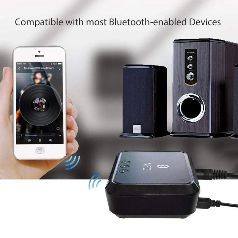 Bluetooth 4,1 музыкальный приемник, с поддержкой NFC, 3,5 мм/RCA стерео выход, Bluetooth аудио приемник адаптер для домашней стерео звуковой системы, W