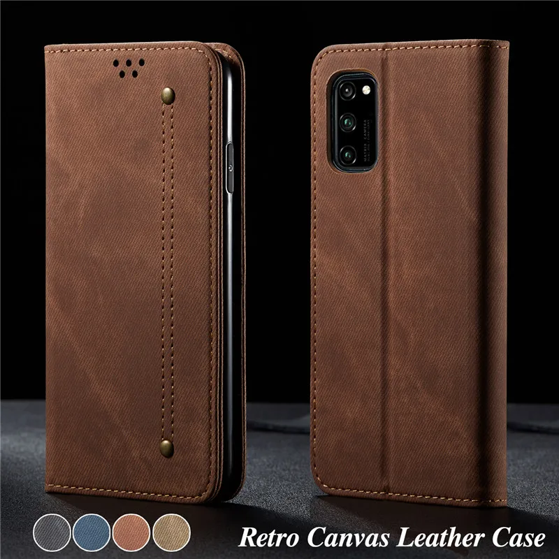 

Luxury Denim Leather Flip Case For Huawei Honor V30 Pro Magnetic Wallet Card Cover For Honor 8x/20/20i/20s/20 Lite/10i Cases Bag