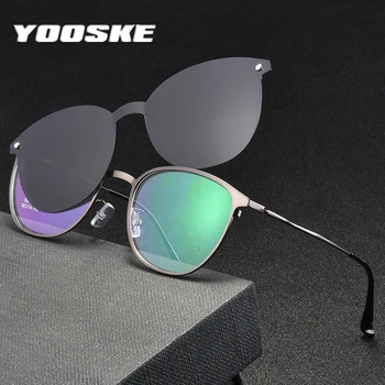 

YOOSKE Magnet Sunglasses Men Polarized Clip On Glasses Women Metal Optical Frames Prescription Eyeglasses