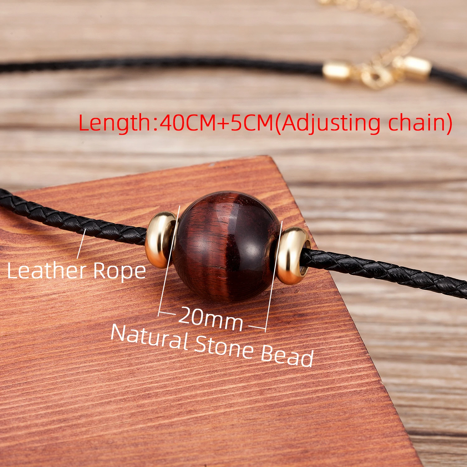 Round Natural Tiger Eye Stone Choker Necklace For Women Black Leather Rope Adjustable Chain Female Fashion Jewelry Gift - Image 6