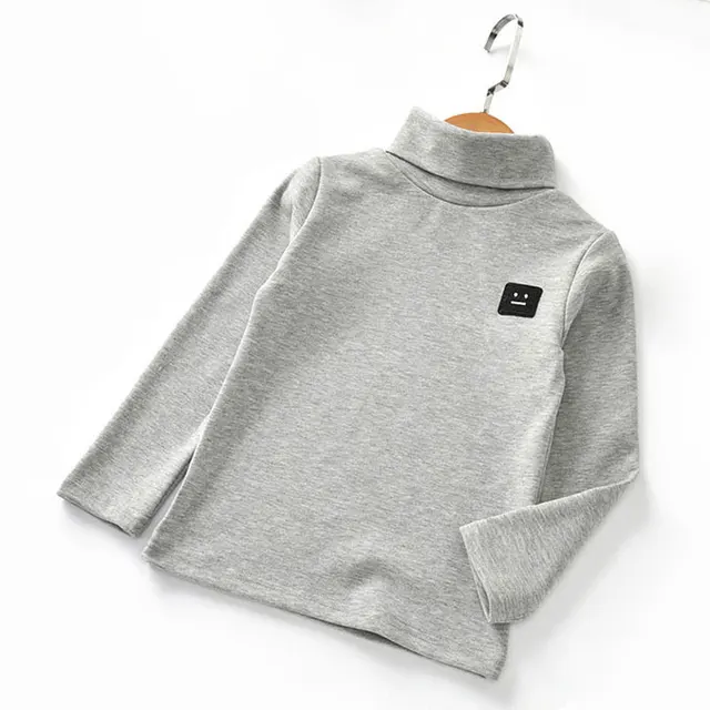 New Cotton Autumn Boys Girls Basic Shirts Winter Turtleneck Collar T Shirt For 1-6Years Baby Girl Long Sleeve Clothes Comfort T511-gray