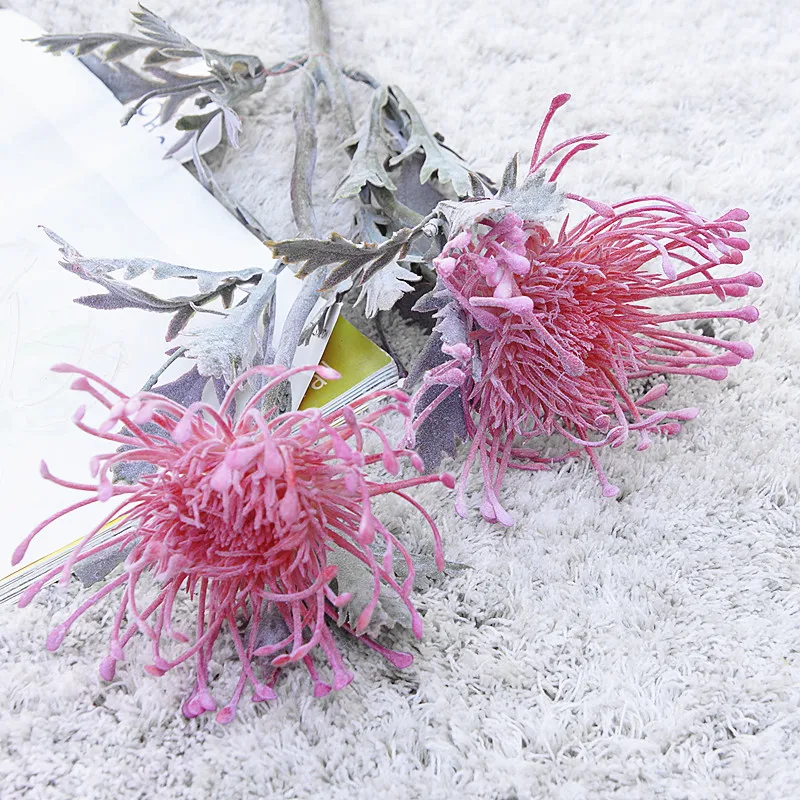 Vibrant Flocked Leucospermum Artificial Flowers