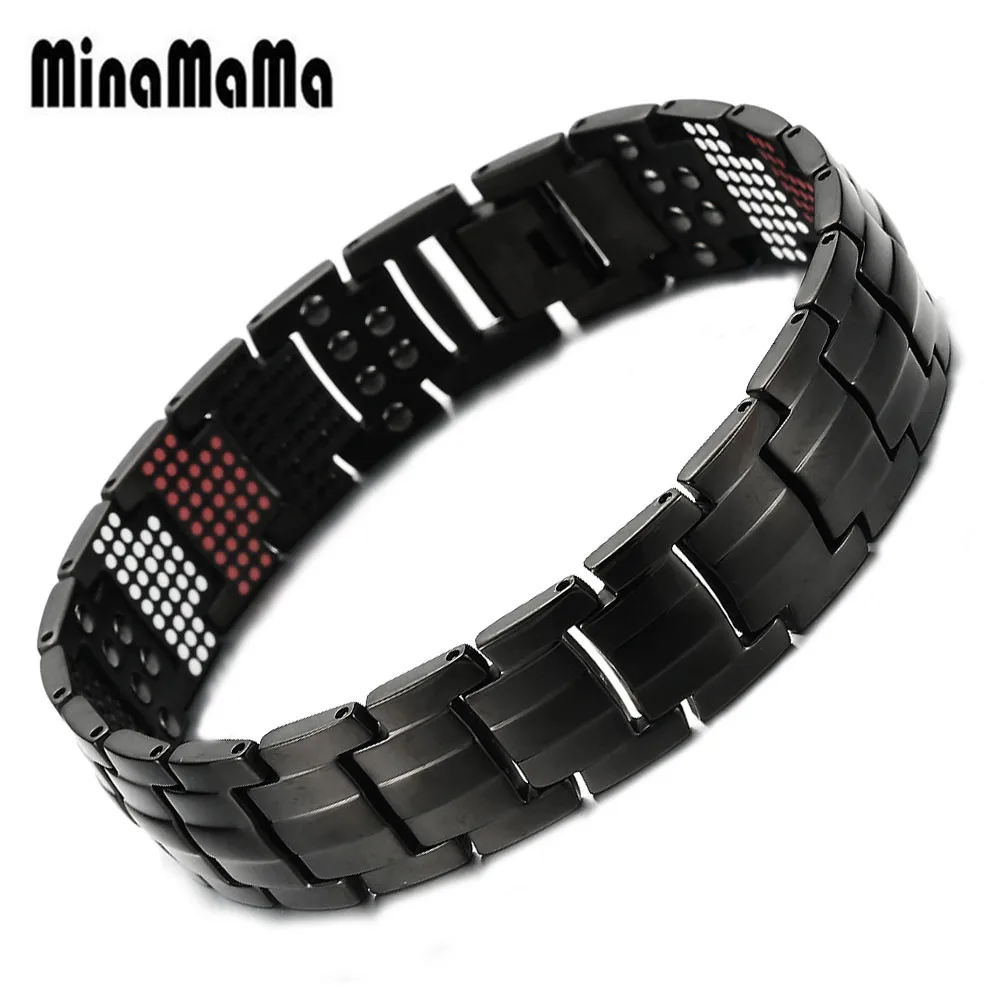 Классический черный чистый Титановый стальной Магнитный браслет для мужчин и женщин магниты отрицательные ионы Германий Здоровье браслеты ювелирные изделия