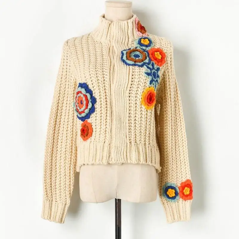 ^Cheap Winter Thick Warm Turtleneck Sweater Pullovers Women Jumper Vintage Needle 3D Hand Hook Flower Embroidery Short Knit Sweater ^Cheap Winter Thick Warm Turtleneck Sweater Pullovers Women Jumper Vintage Needle 3D Hand Hook Flower Embroidery Short Knit Sweater