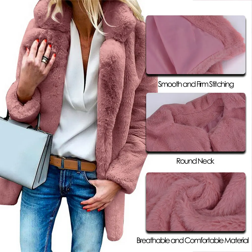 HEFLASHOR женские зимние Роскошные пальто из искусственного меха с длинным рукавом теплая Толстая пушистая куртка пальто однотонная модная верхняя одежда для женщин