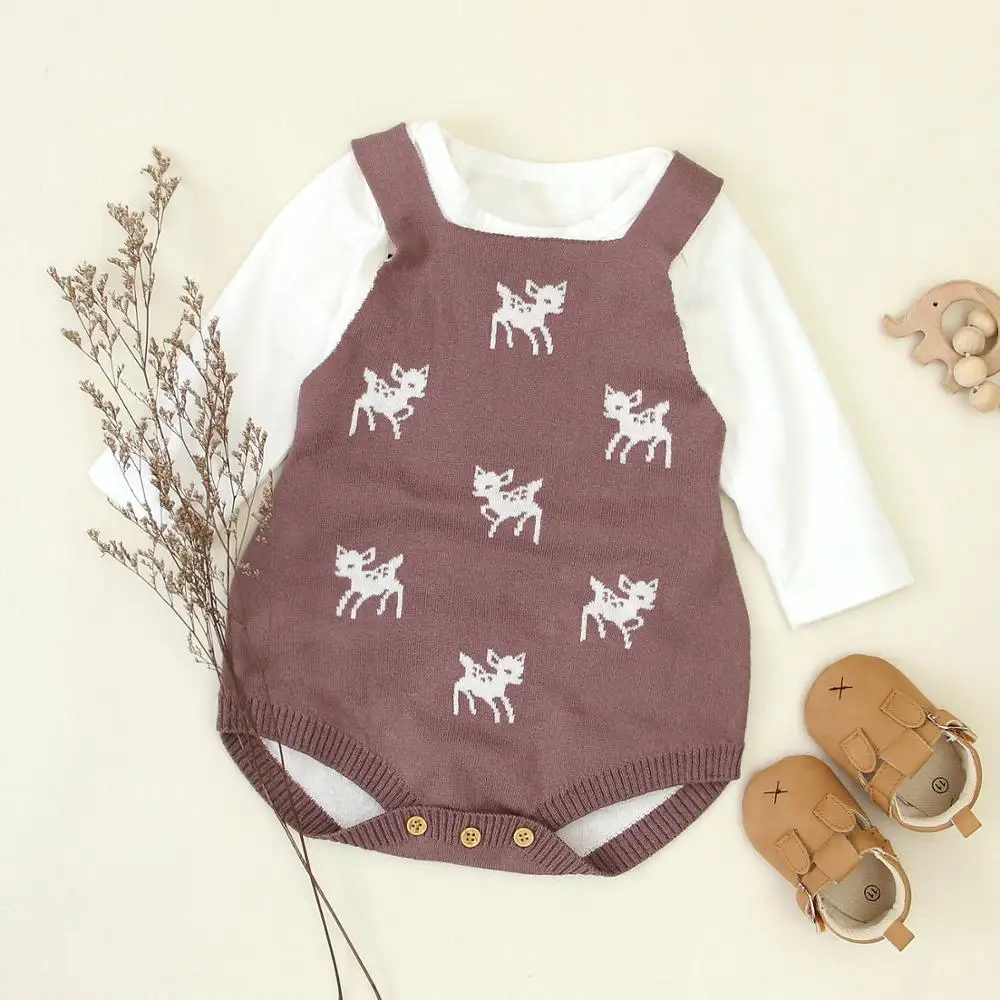 Newborn Baby Bodysuits Clothes Bunny Cartoon Deer Knitted Toddler Infantil Bebes Boys Girls Jumpsuits 0-18M Children's Coveralls