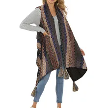 Womail женские длинные кардиганы, выполненная в технике пэчворк с бахромой без рукавов Осень Вязание свитер Женская куртка, пальто 823#3