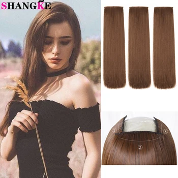 

SHANGKE 3Pcs/Set Women's Long Straight Synthetic Hair Extension Clips in Hairpiece Black Brown High Temperature Fiber
