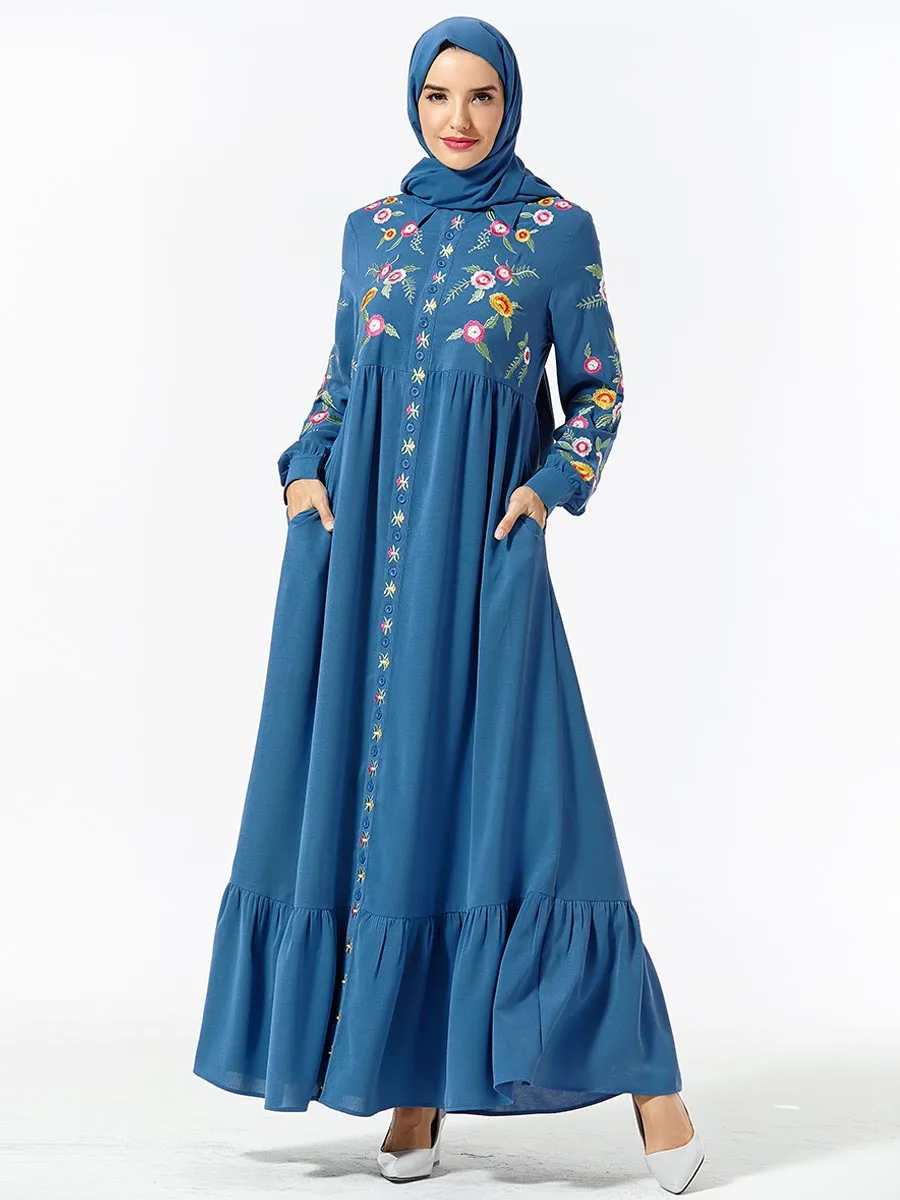 Элегантное макси-платье с вышивкой, хиджаб, мусульманское длинное платье, платья, кимоно, Ближний Восток, ИД Рамадан, Дубай, арабский