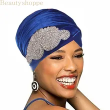 Бриллиантовый длинный бархатный шарф Тюрбан головной убор нигерийский тюрбан стильный головной женский мусульманский шарф шапочки под хиджаб женский тюрбан