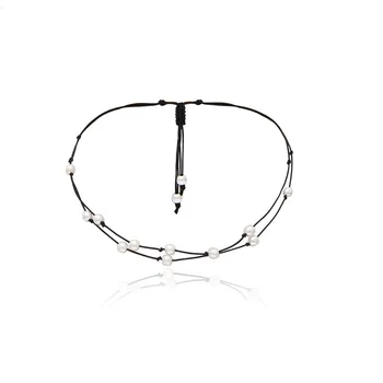 

BU-168 Tiny Cute Choker Necklace for Women Party Double Layer Imitation Pearls Black Rope Chain Necklaces Collier Femme