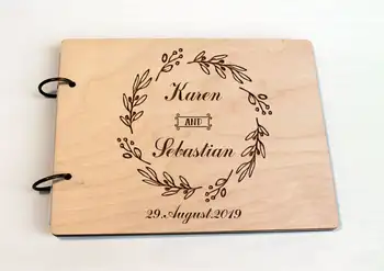 

personalised Flower Wreath Wedding Guestbook with name and date ,Guest Book Wooden Boho Rustic Wreath Guest Book Album