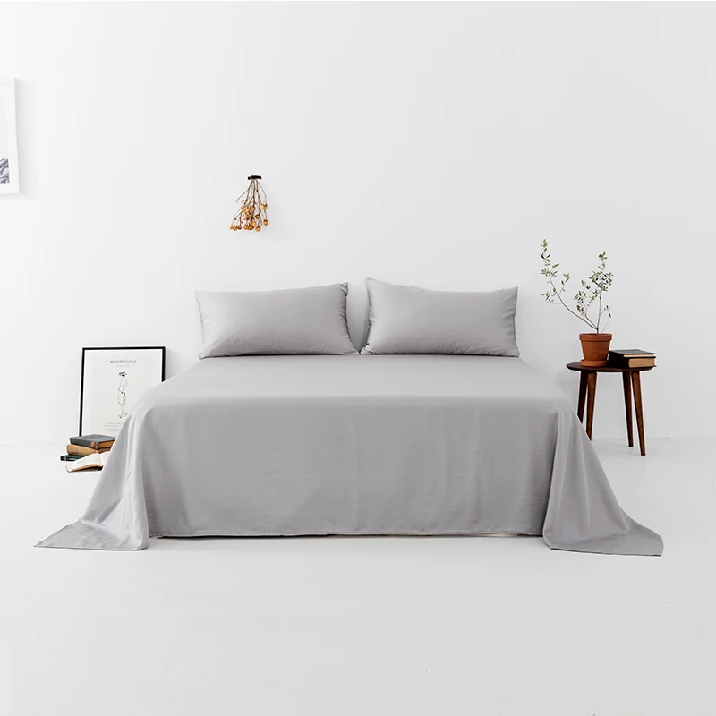 Liv-Esthete Wholesale Luxury Silk Gray Flat Sheet Silky Queen King Bed Sheets Pillowcase For Women Men Kids