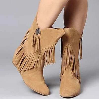 

Classic Tassel Western Cowboy Boots For Women Leather Cowgirl Boots Low Heels Shoes Knee High Woman Boots Motorcycle Shoes