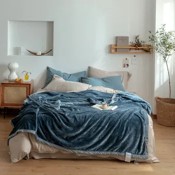 

solid blanket plush Bedspread on the bed 400g coral fleece bed cover Feather Decorative sofa cover fluffy flannel blankets