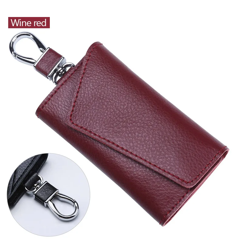 AIREEBAY Genuine Leather Keychain Men Women Key Holder Organizer Pouch Cow Split Car Key Bag Wallet Housekeeper Key Case Pouch - Color: A9001winered-A