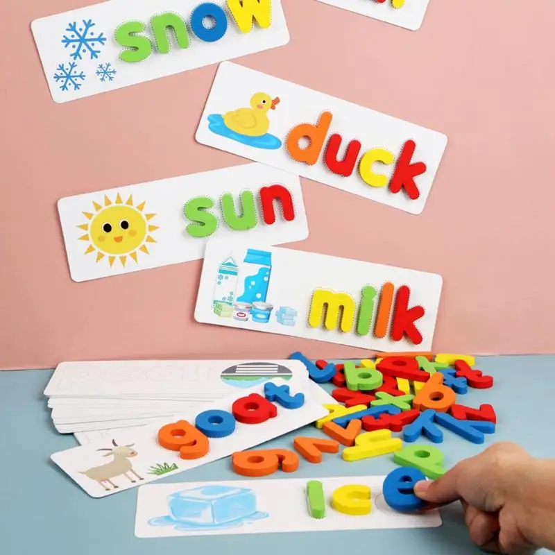 

Funny Children Wooden Spelling Words Puzzle Game Toy Set Kids Toddler Preschool Early Educational Recognition Toys