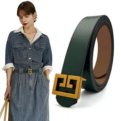 2021 Fashion Retro Gold Female Thin Belt Buckle Jeans Dress Suit Leather Luxury High Quality Top Designer Brand Belts for Women