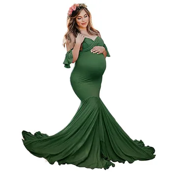 

Maternity Long Dress Women Ruffle Stretchy Sleeveless Maxi Pregnancy Dress Elegant Pregnant Women Mermaid Dress for Baby Shower