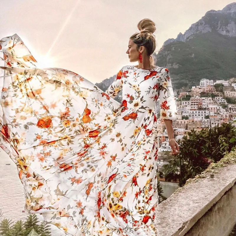 

Beach Dresses Robe Plage Bathing Suit Cover Ups Up Beachwear For Women Cover-Ups 2020 Autumn New Red Bohemia Print Long Sleeve