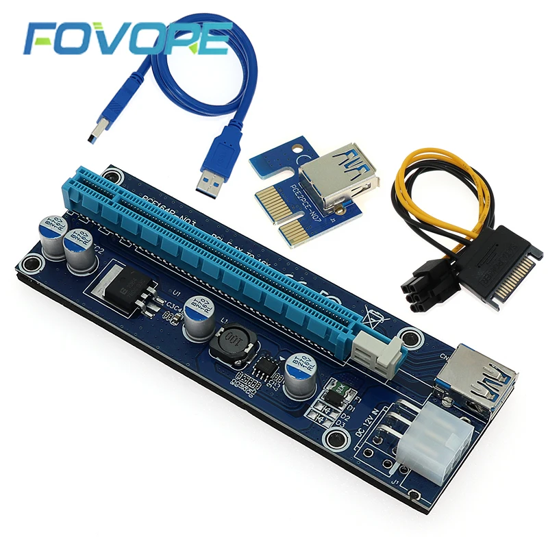PCIe riser cable x16 PCI-e 1x to 16x PCI e USB 3 3.0 USB3 Cable with 6 pin Power for Bitcoin BTC Miner Mining | Компьютеры и офис
