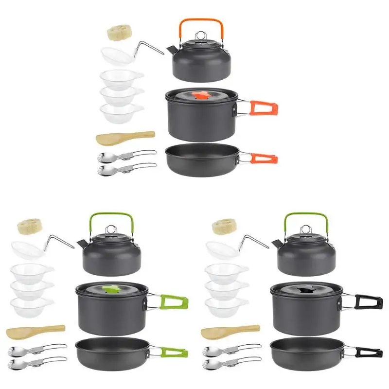 

Outdoor Camping Hiking Cookware Tableware Picnic Fry Pan Pot Spoon Fork Kit