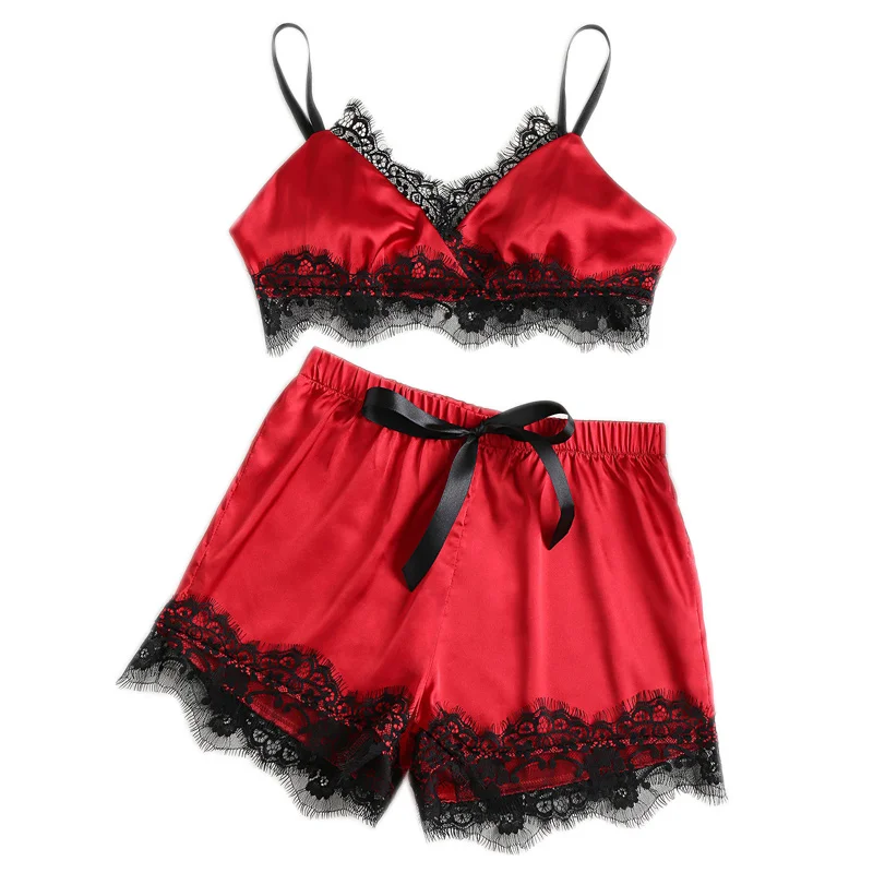 

2019 Women Split Pajama Solid Color Lace Sling Bikini with Pants Sleepdress DC116