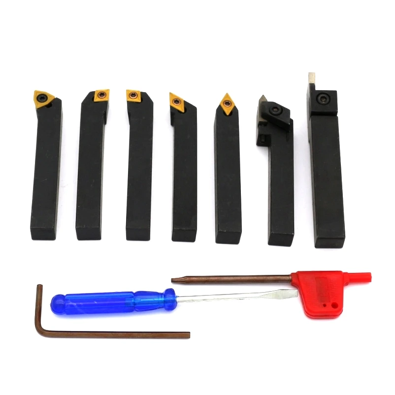 6mm 8mm 10mm 7pcs/set indexable lathe cutting tools set with inserts for CNC machine Tincoated lathe turning tools set