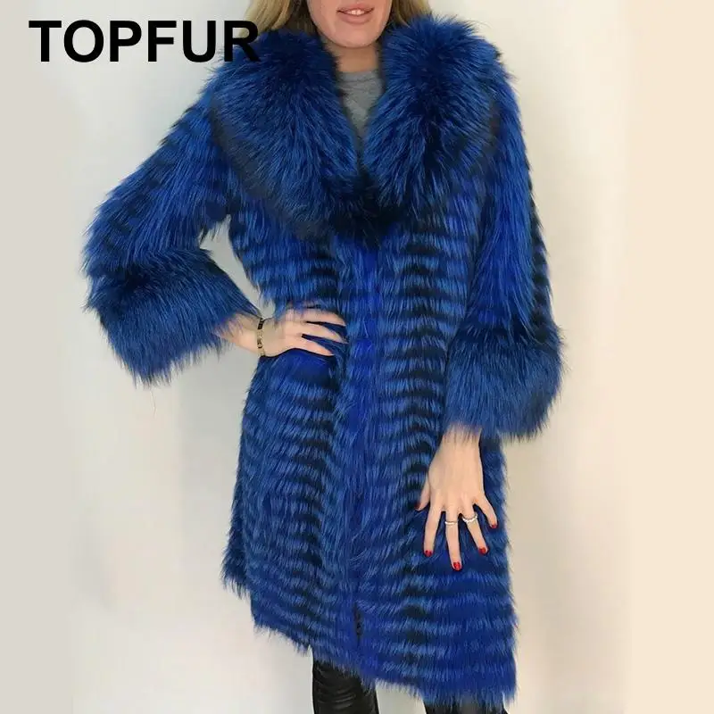 Женское пальто с натуральным мехом лисы TOPFUR Роскошное однотонное большого
