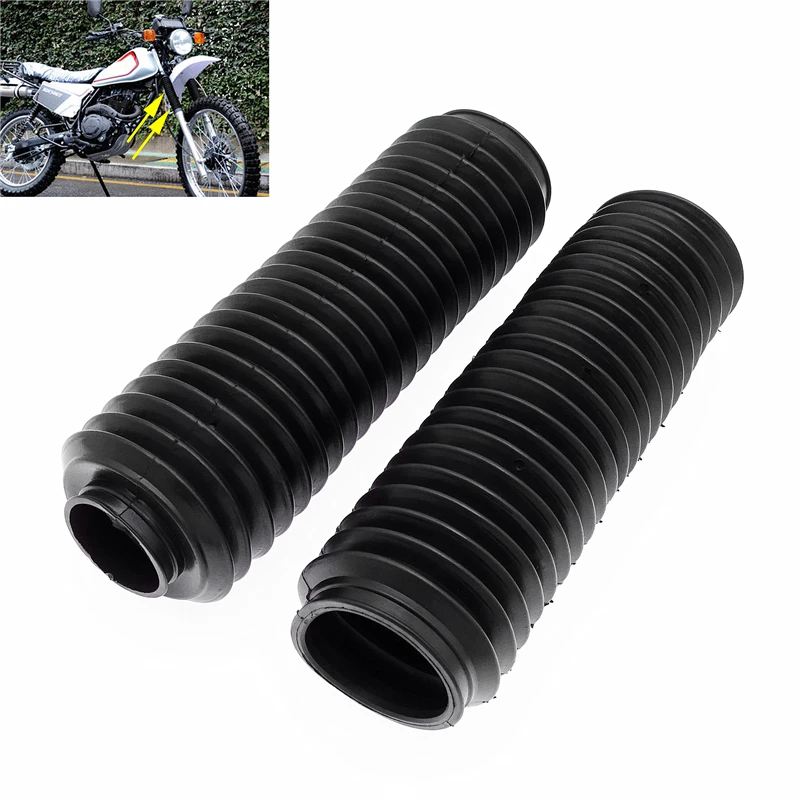 KATUR 235MM Motorcycle Black Fork boots Protector Dust Guard Motorbike Universal Rubber Front Fork Dirt Cover Rider Front Fork Shock Set Pack of 2 