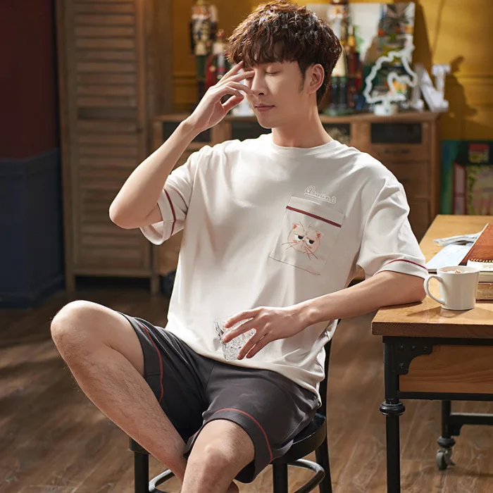 

Spring And Autumn Men's 6535 Cotton Short Sleeve Shorts Korean-style Men Young And Middle-aged Thin Japanese Korean Home Wear Tw