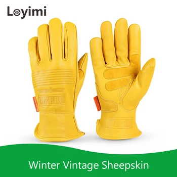 

OZERO Winter Vintage Sheepskin Motorcycle Outdoor Sports Fox Gloves