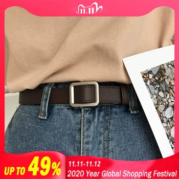 Женский ремень с квадратной пряжкой, простой винтажный студенческий пояс, Модный повседневный пояс без отверстий