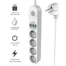 Power Strip EU Plug USB Fast Charging Socket Universal Electrical Extender Cord Extension Cable for Home Office Network Filter