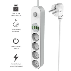 Power Strip EU Plug USB Fast Charging Socket Universal Electrical Extender Cord Extension Cable for Home Office Network Filter