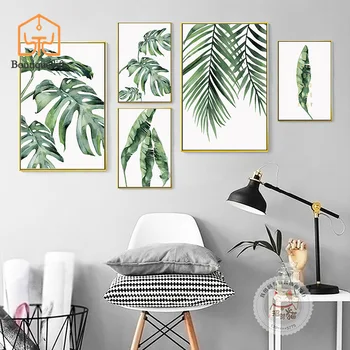 

painting by numbers wall art Living Room Mural Nordic Spray-print Plant Oil Painting Green Leaf Wall Decoration Painting