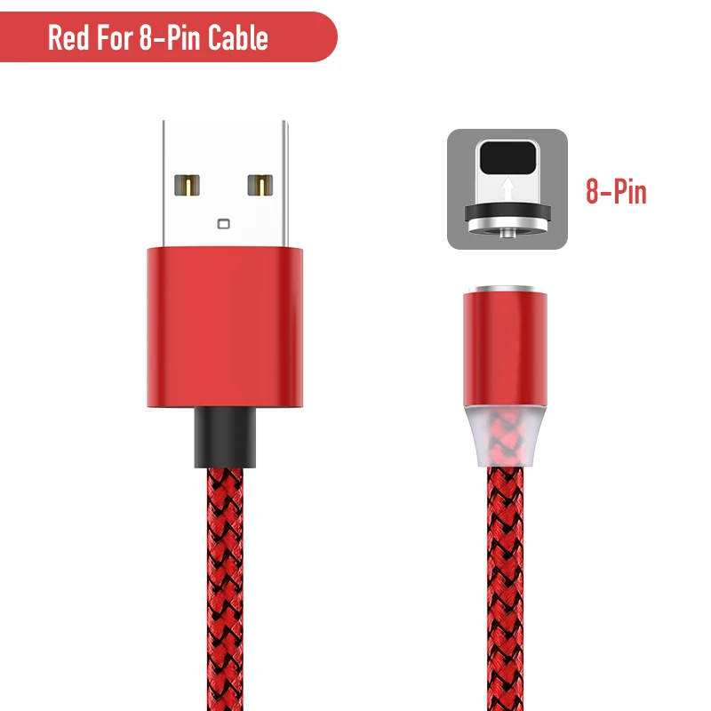 Magnetic USB Cable 2M 2.4A Micro USB Type C LED Lighting Cable Magnet USB Tape C Cabo for iPhone Samsung Xiaomi Charger Cable - Цвет: Red For iPhone